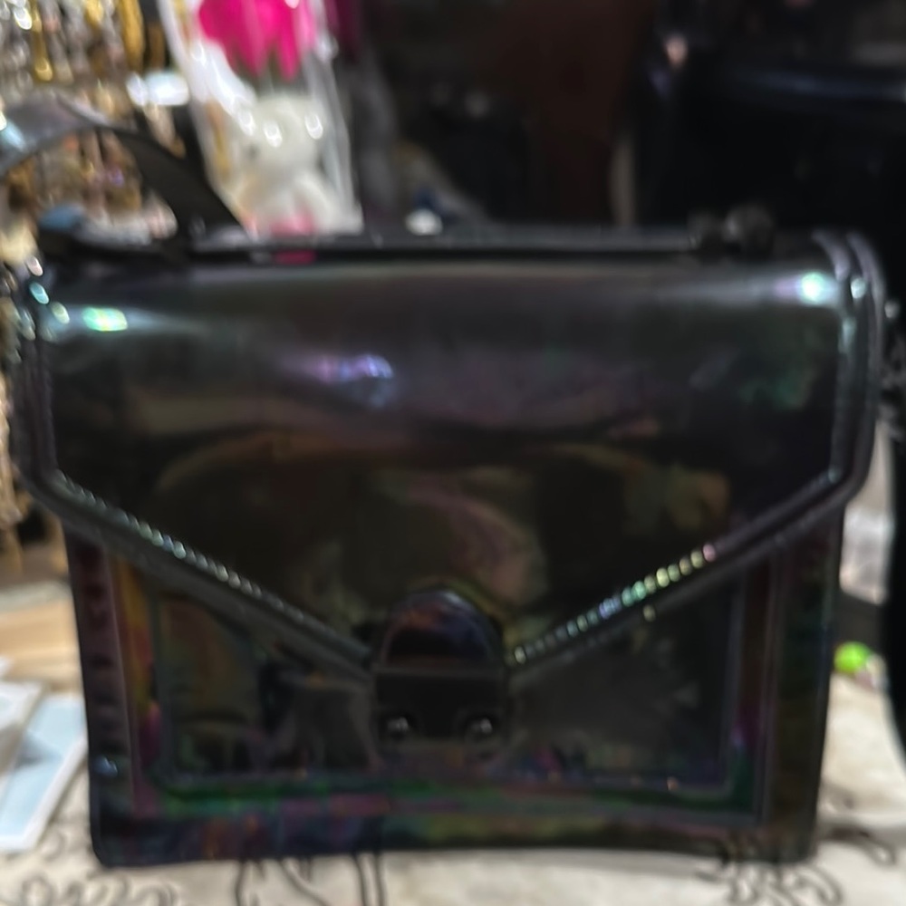 Glossy loefer randall  Black Crossbody Bag with Structured Design